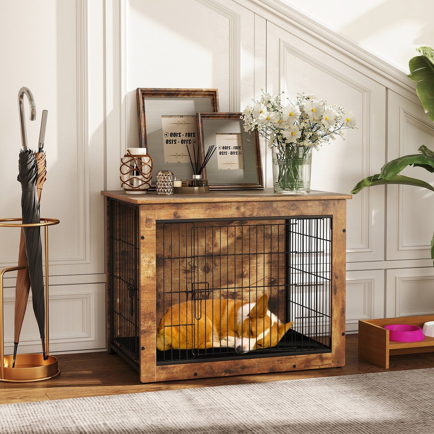 Dog Crate Furniture with Cushion and Double Doors for Small/Medium Dogs - Majestic Pet Kingdom