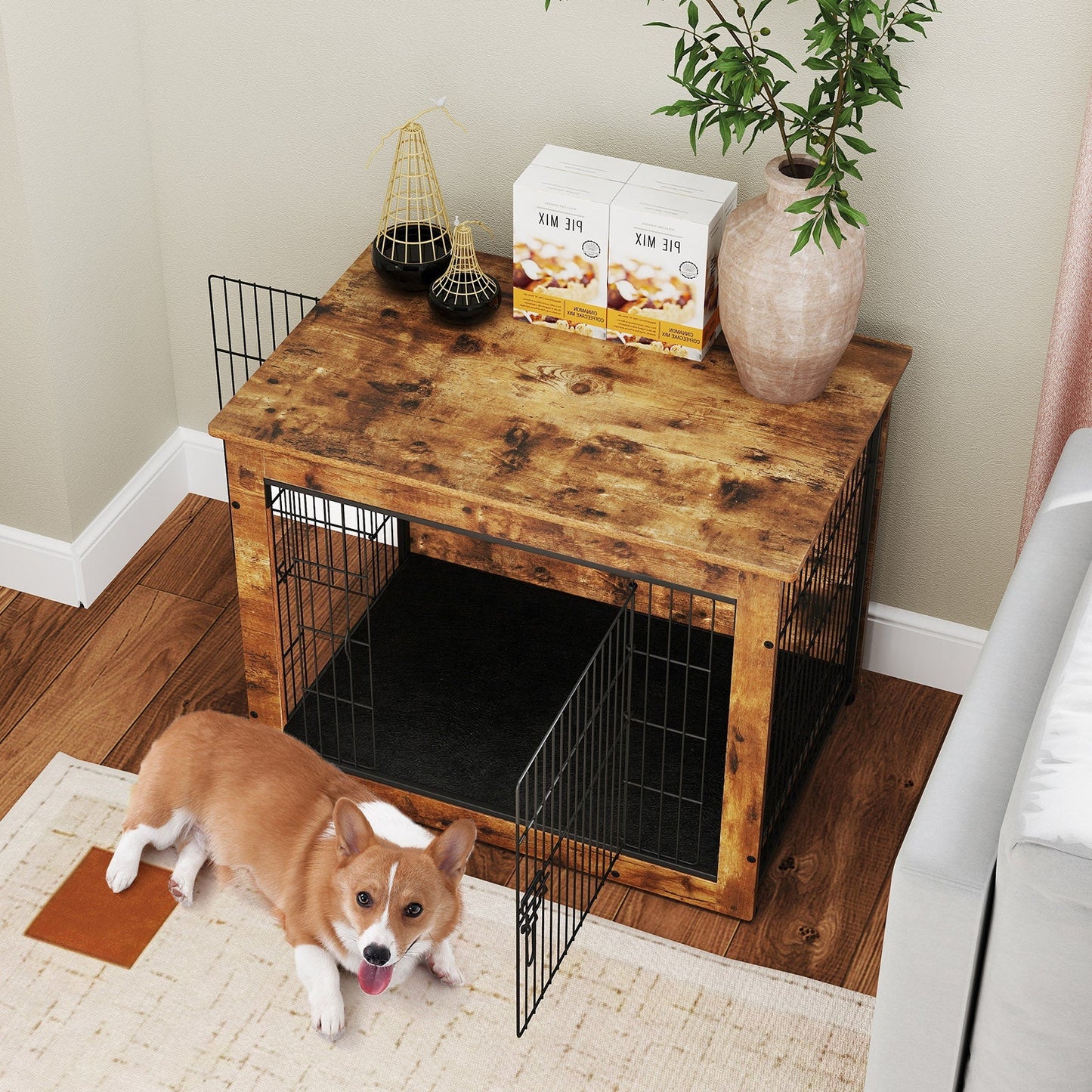 Dog Crate Furniture with Cushion and Double Doors for Small/Medium Dogs - Majestic Pet Kingdom