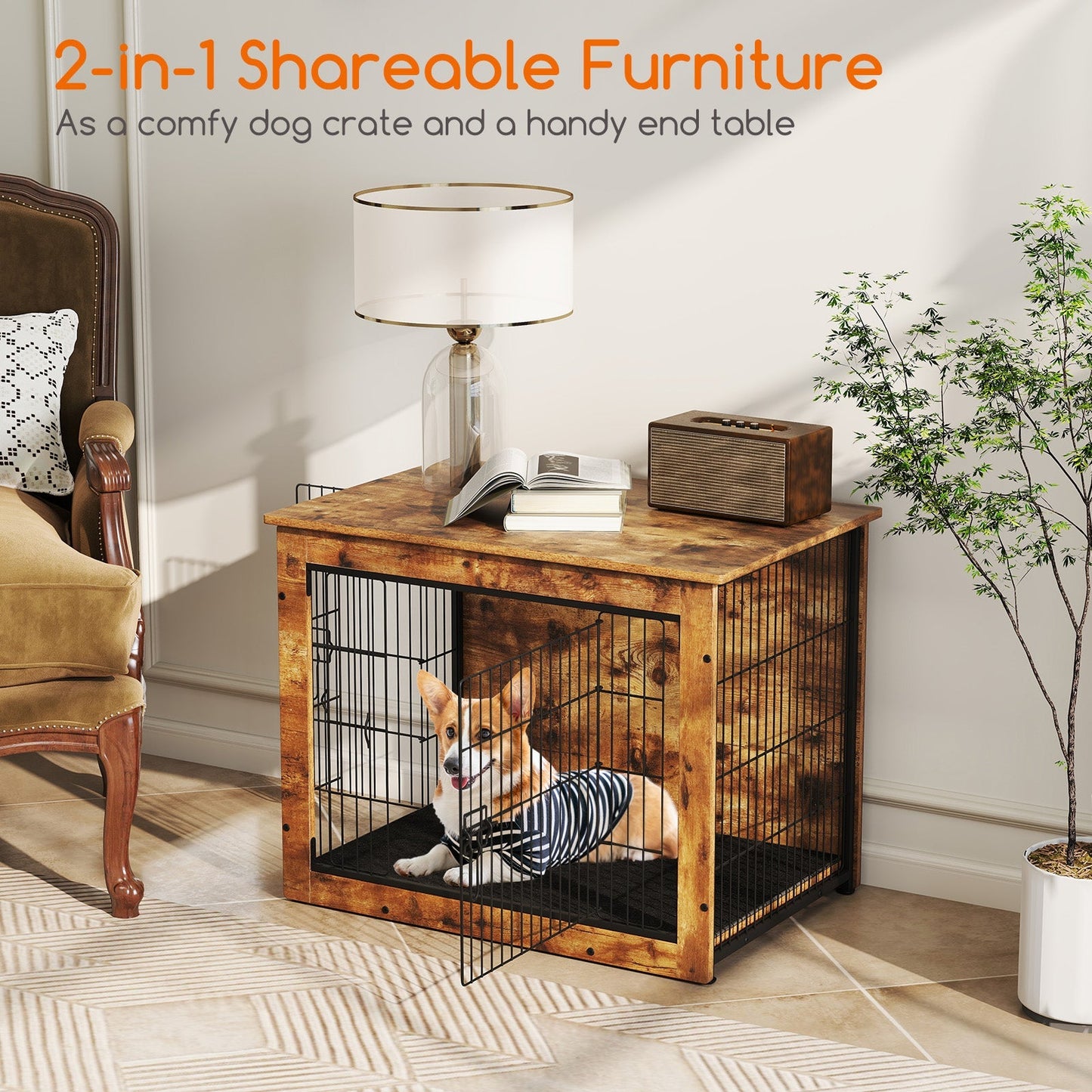 Dog Crate Furniture with Cushion and Double Doors for Small/Medium Dogs - Majestic Pet Kingdom
