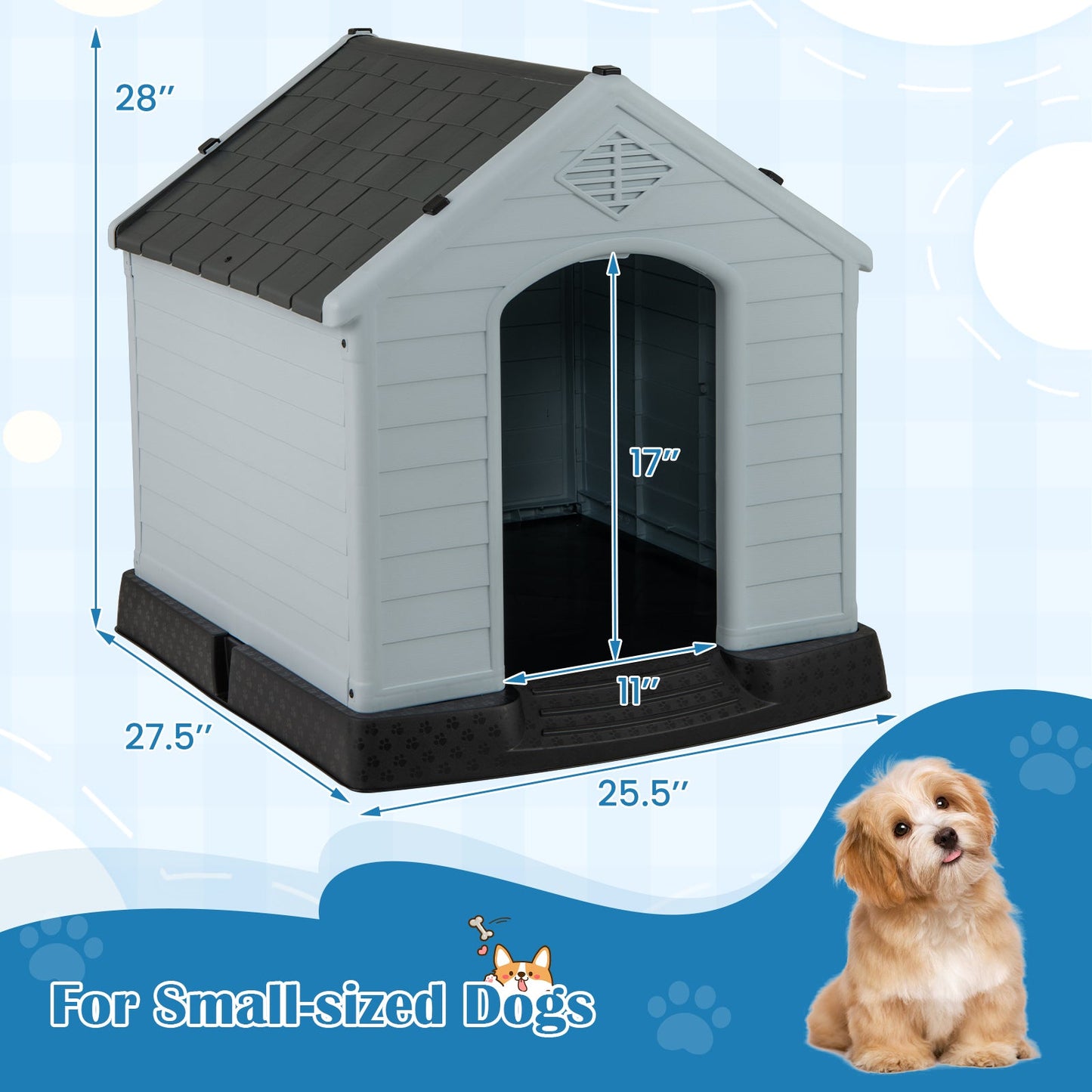 Dog House for Small Dogs Waterproof Plastic with Elevated Floor-S | Purrfect Pet Kingdom