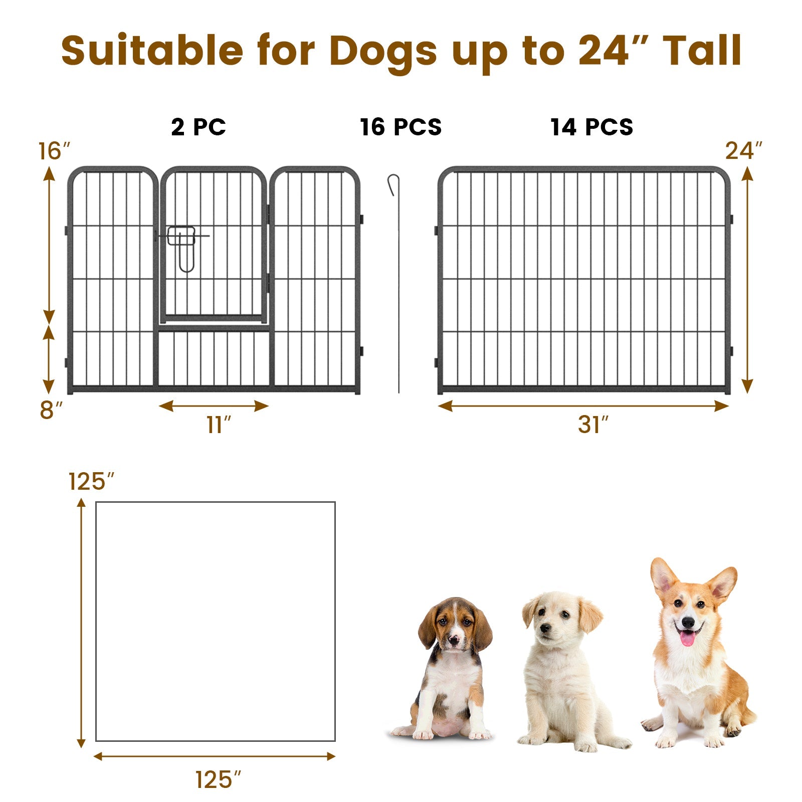 16 Panel 24/32/40 Inches Height Dog Playpen with Lock and Large Door-24 inches - Majestic Pet Kingdom
