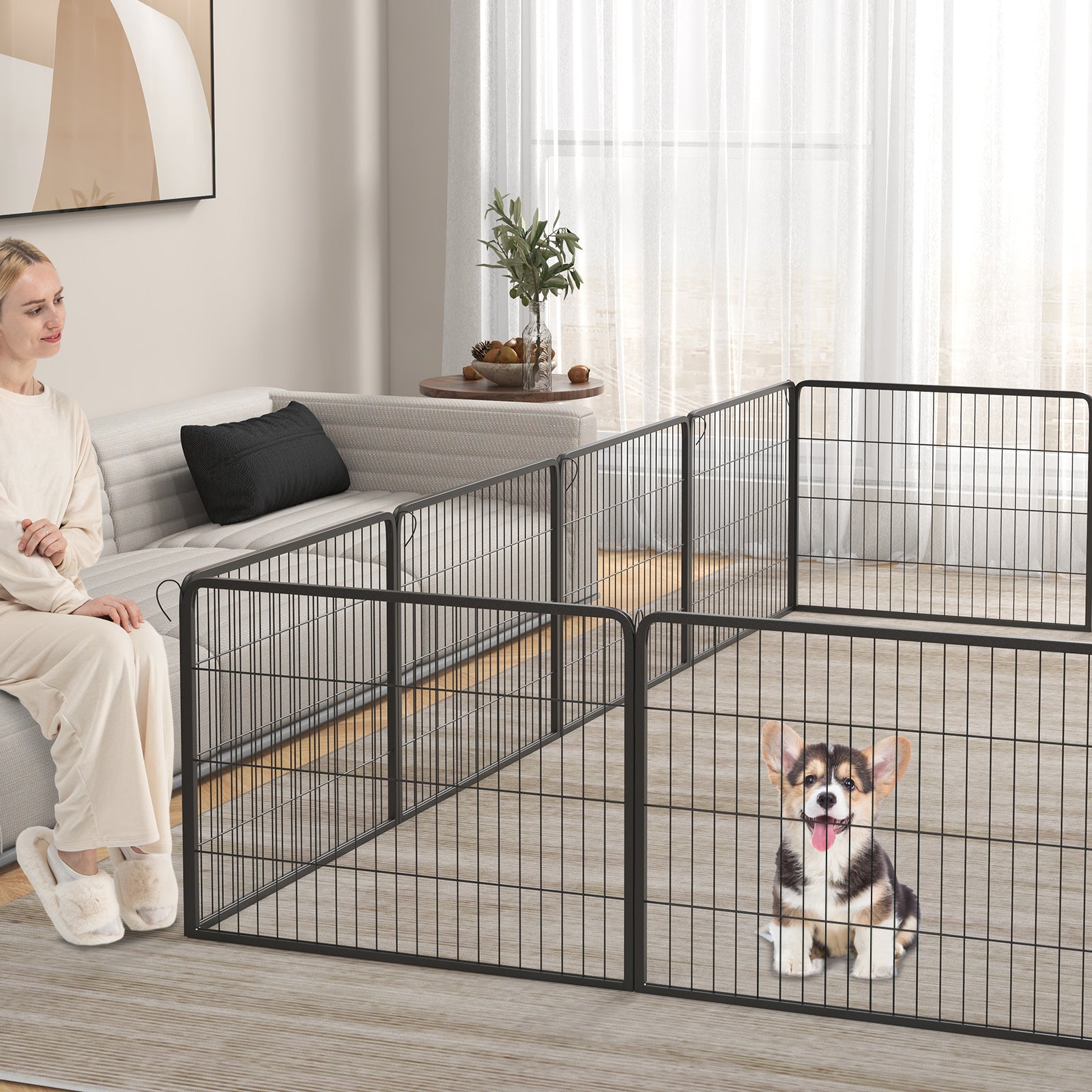 16 Panel 24/32/40 Inches Height Dog Playpen with Lock and Large Door - Majestic Pet Kingdom