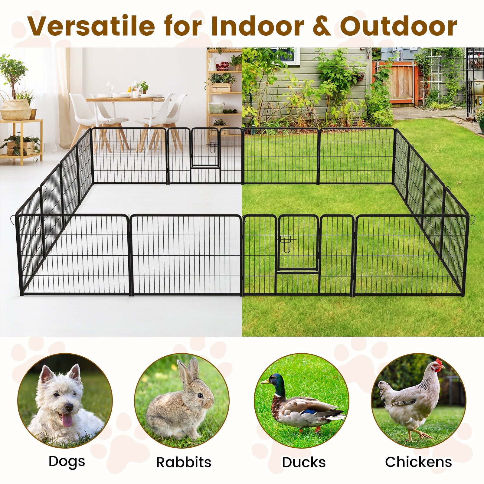 16 Panel 24/32/40 Inches Height Dog Playpen with Lock and Large Door-24 inches - Majestic Pet Kingdom