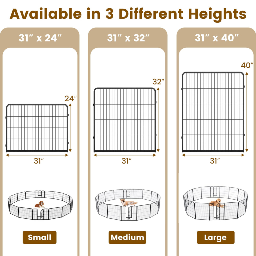 16 Panel 24/32/40 Inches Height Dog Playpen with Lock and Large Door-24 inches - Majestic Pet Kingdom