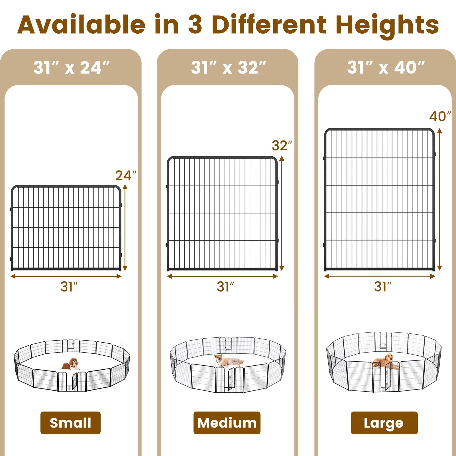 16 Panel 24/32/40 Inches Height Dog Playpen with Lock and Large Door-24 inches - Majestic Pet Kingdom
