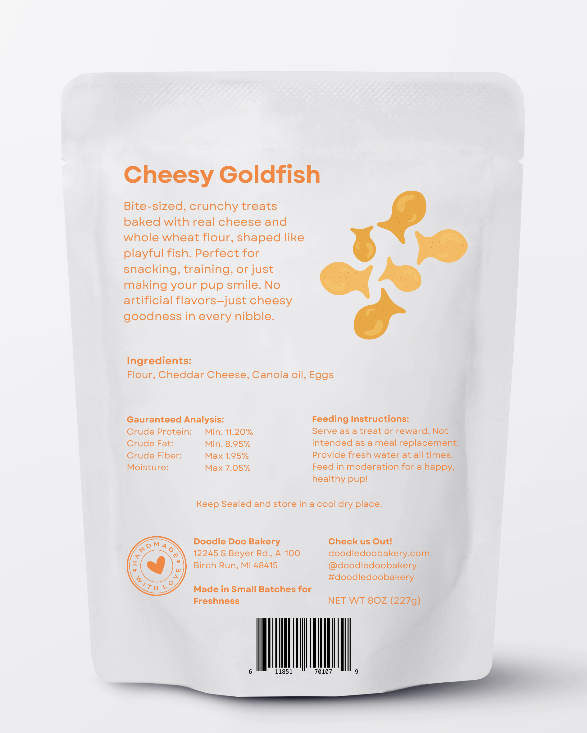 Homemade Cheesy Goldfish Baked Dog Snack Treats - 1/2 lb