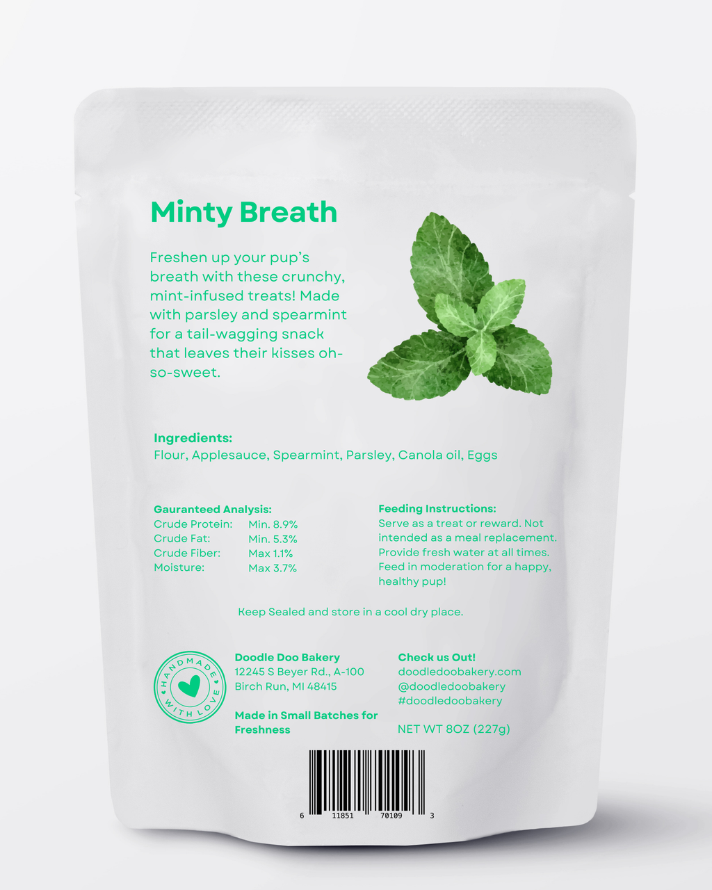 Homemade Minty Breath Dental Dog Snacks Treats - 1/2 lb