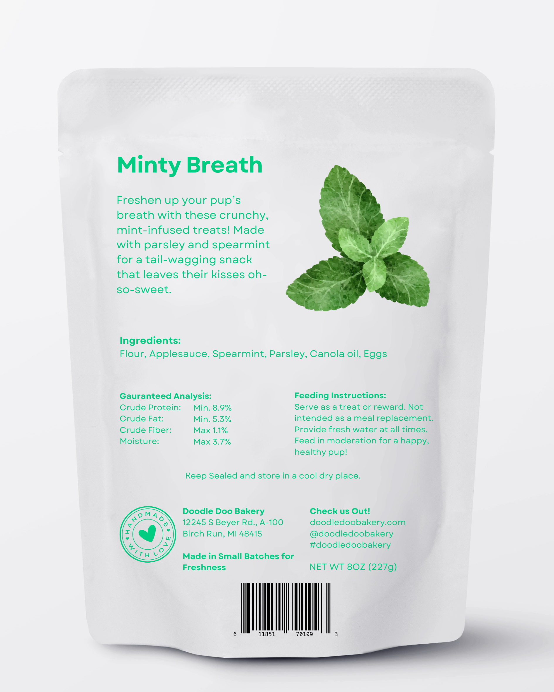 Homemade Minty Breath Dental Dog Snacks Treats - 1/2 lb