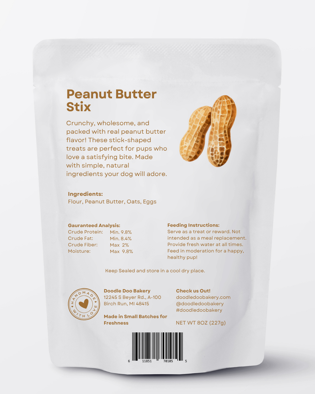 Homemade Peanut Butter Stix Crunchy Dog Treats - 1/2 lb