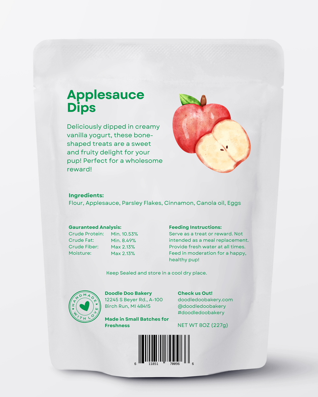 Homemade Applesauce Yogurt Dipped Dog Treats - 1/2 lb