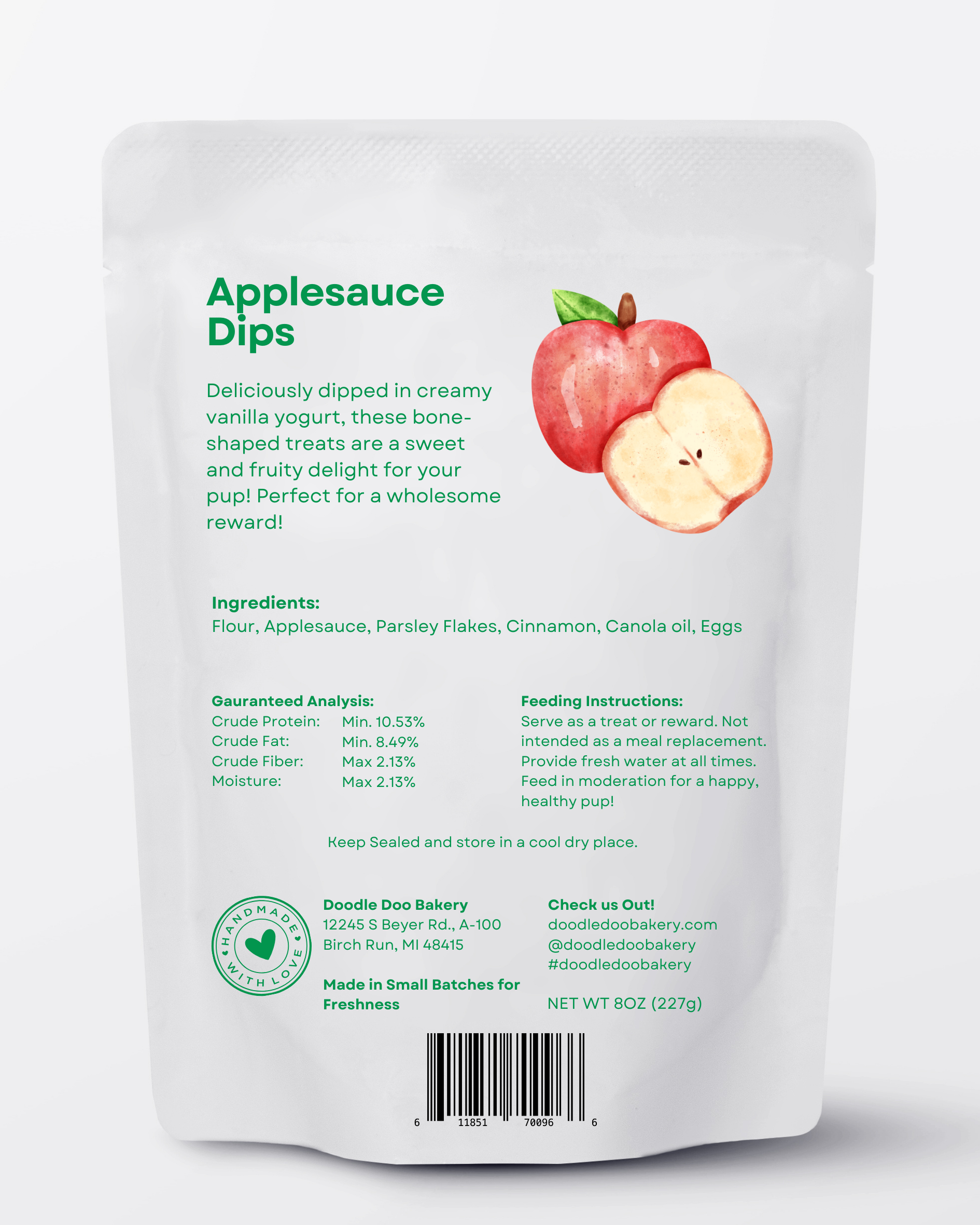 Homemade Applesauce Yogurt Dipped Dog Treats - 1/2 lb