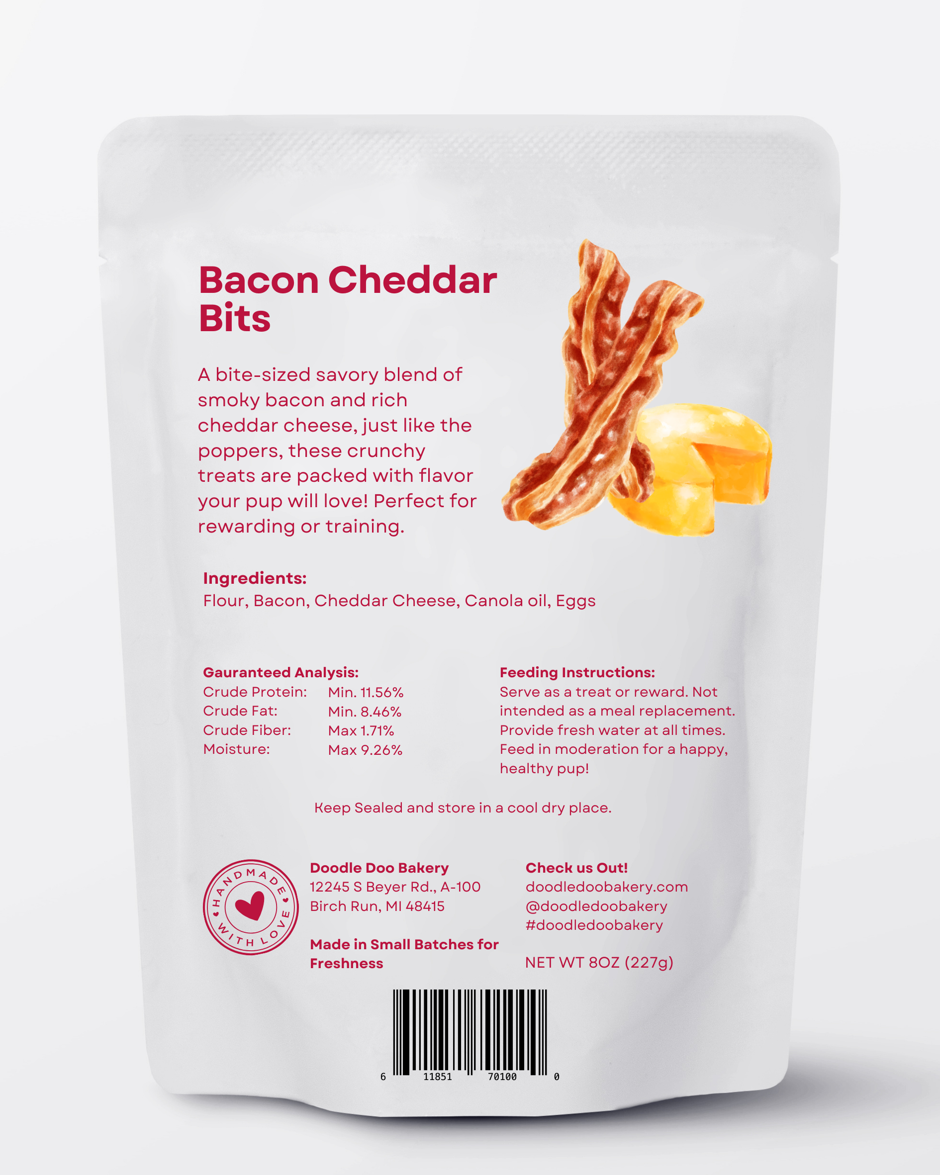Homemade Bacon Cheddar Bits Gourmet Dog Treats - 1/2 lb