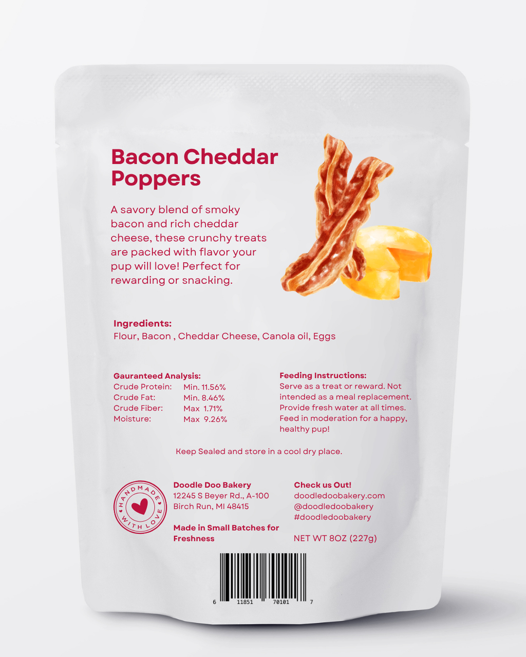 Homemade Bacon Cheddar Poppers Crunchy Dog Treats 1/2 lb
