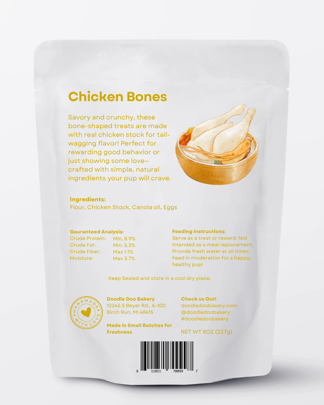 Homemade Chicken Flavored Dog Snacks Treats - 1/2 lb