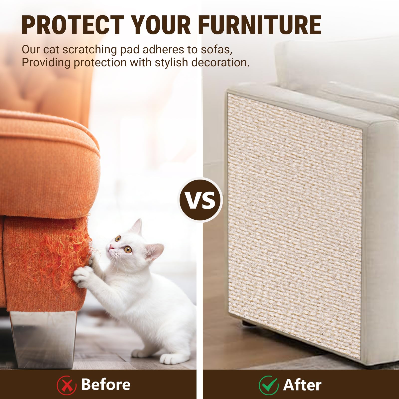 Cat Scratcher Mat DIY Sisal Sofa Couch Wall Furniture Protector - Detail Angle 3 | Majestic Pet Kingdom