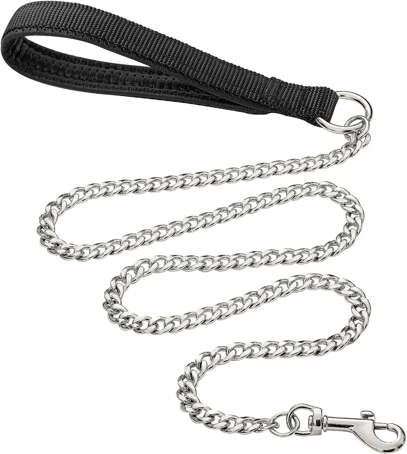 Dog Leash Metal Chain Chew-Proof Padded Handle Lead Heavy