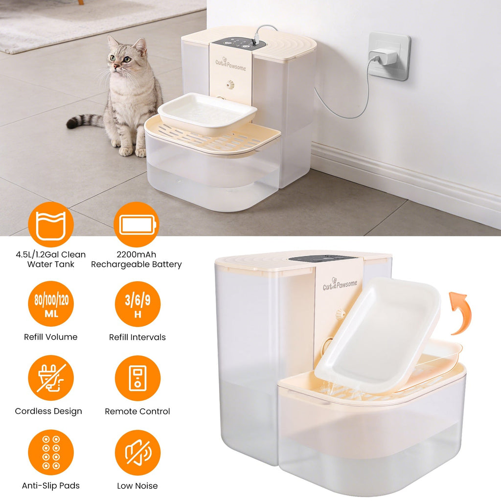 Smart Pet Water Fountain Automatic Cat Water Dispenser 4.5L Cordless Rechargeable Dog Water Fountain Self-Refill with 3 Adjustable Volume 3 Time Inter - Majestic Pet Kingdom