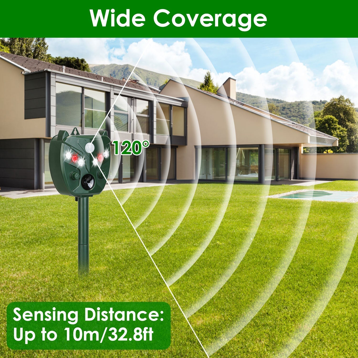 Ultrasonic Solar Animal Repeller Outdoor Mole Snake Squirrel Mouse Chaser Waterproof Bird Deer Dog Cat Deterrent with 5 Gears for Farm Garden Yard - Majestic Pet Kingdom