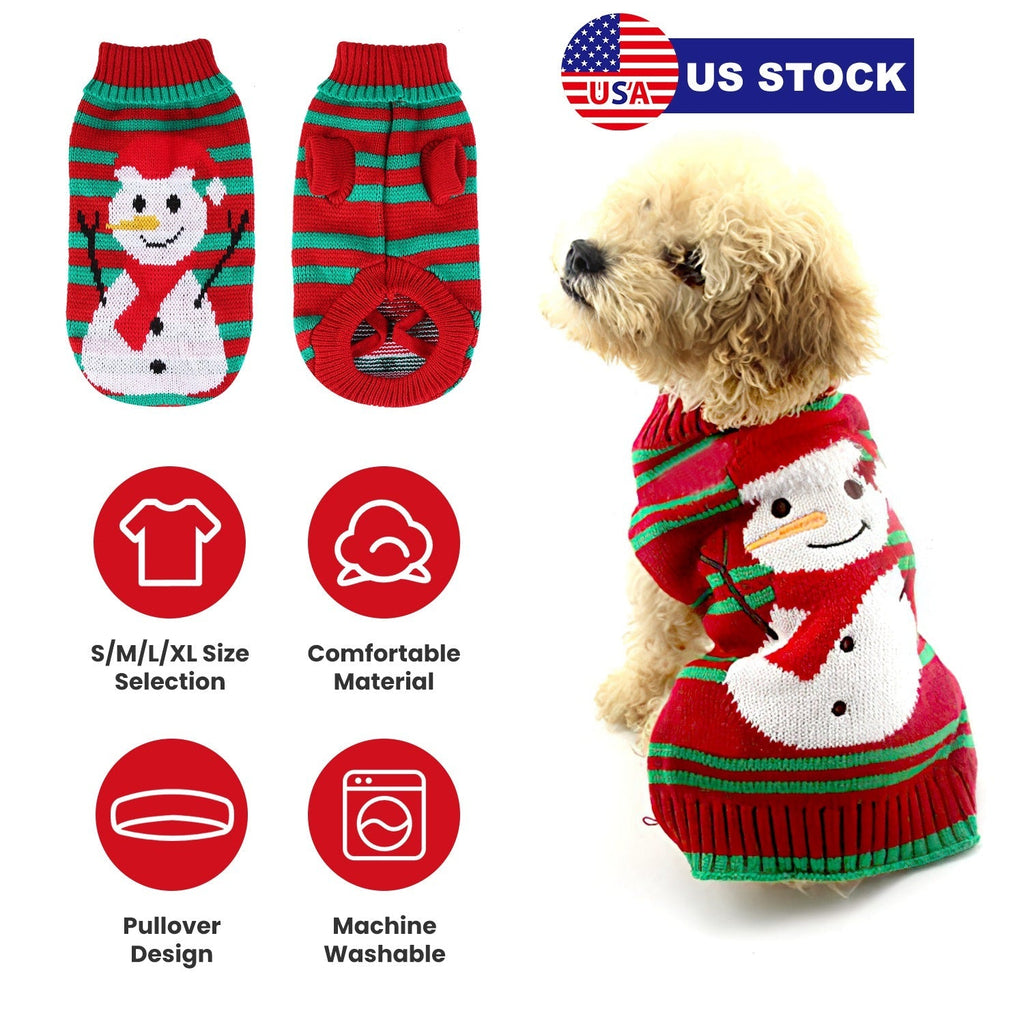 Pet Christmas Turtleneck Sweater Dog Cat Christmas Clothes Snowman Stripes Costume Winter Holiday Sweater for Small Medium Kitten Puppy Cats Dogs - Majestic Pet Kingdom