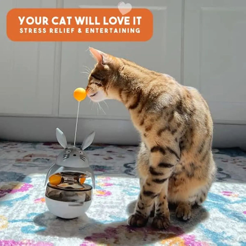 Interactive Cat Feeder Toy Treat Dispenser Exercise Toys Feeding Food Toy Dispenser Car Indoors- Sounding Bell Cat Tower