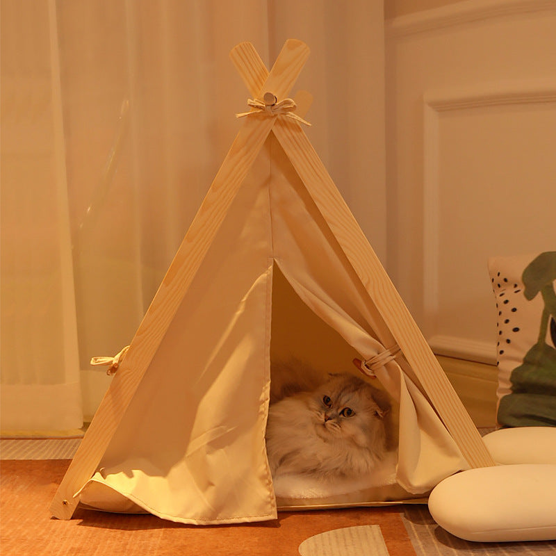Cat Tent Bed Washable Striped Canvas Wood Frame Canvas - Majestic Pet Kingdom