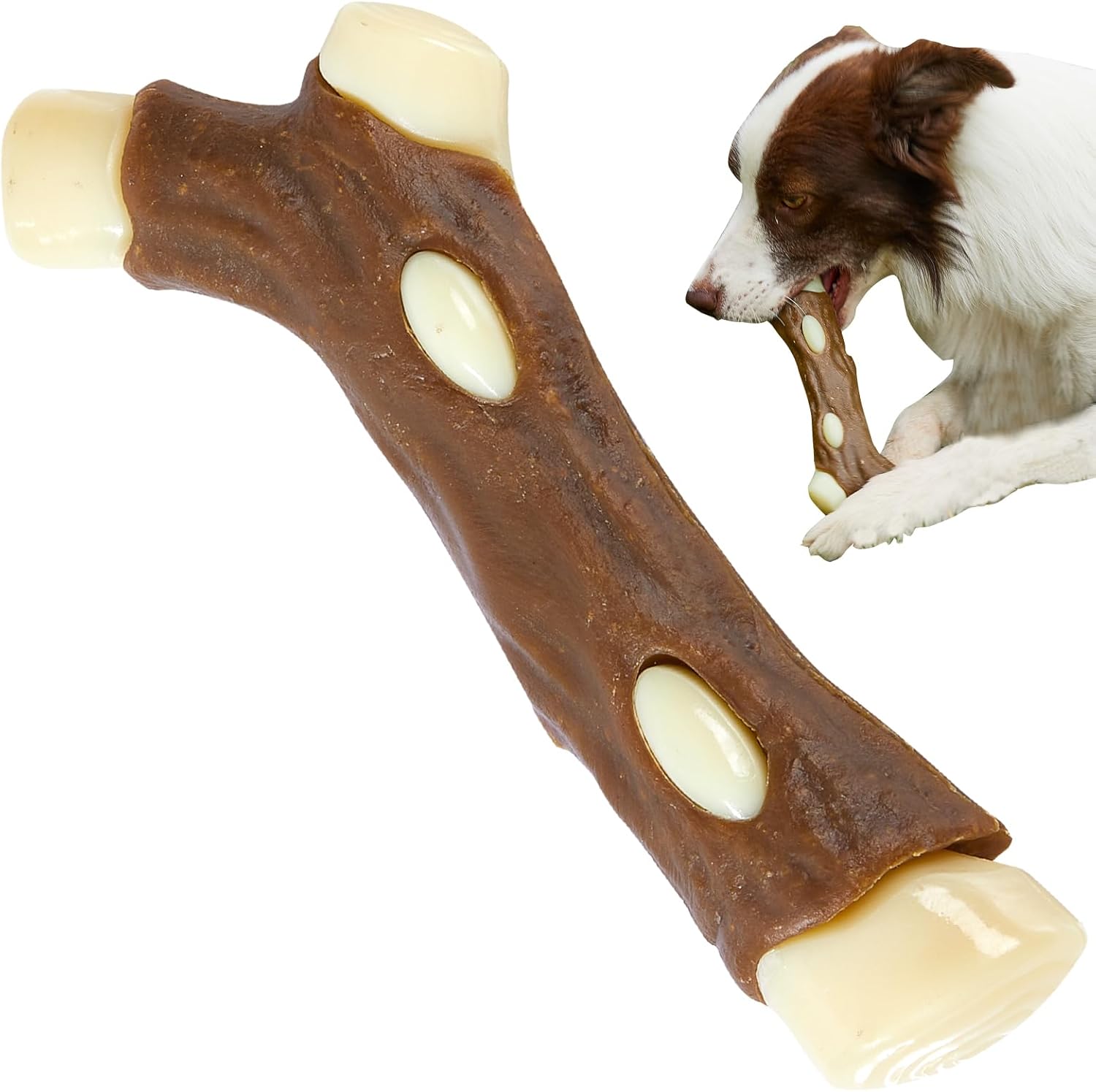 Dog Chew Toy Real Beef Flavored Indestructible Rubber Bone - Main Feature View | Majestic Pet Kingdom