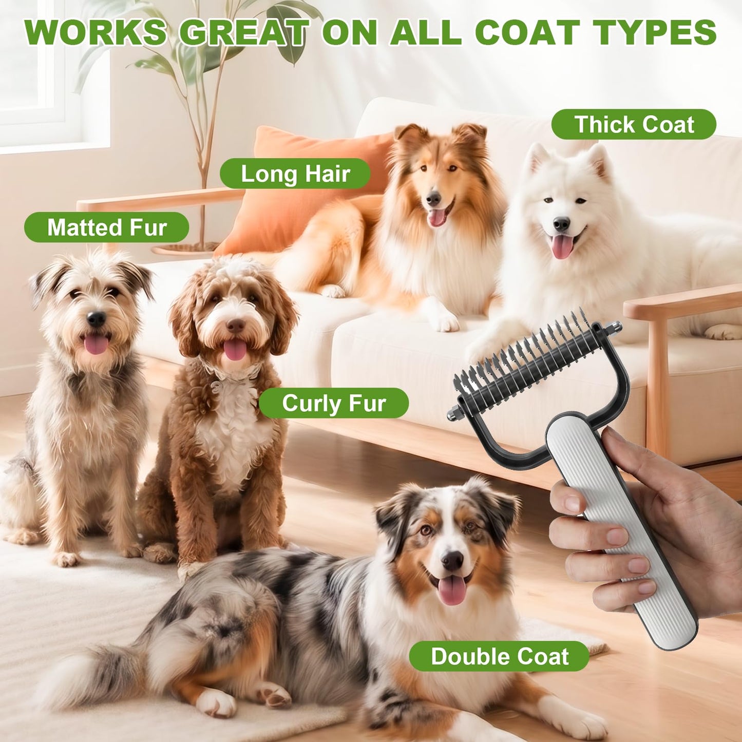 Dog Grooming Rake Double-Sided Dematting Undercoat Comb Tool - Detail Angle 6 | Majestic Pet Kingdom