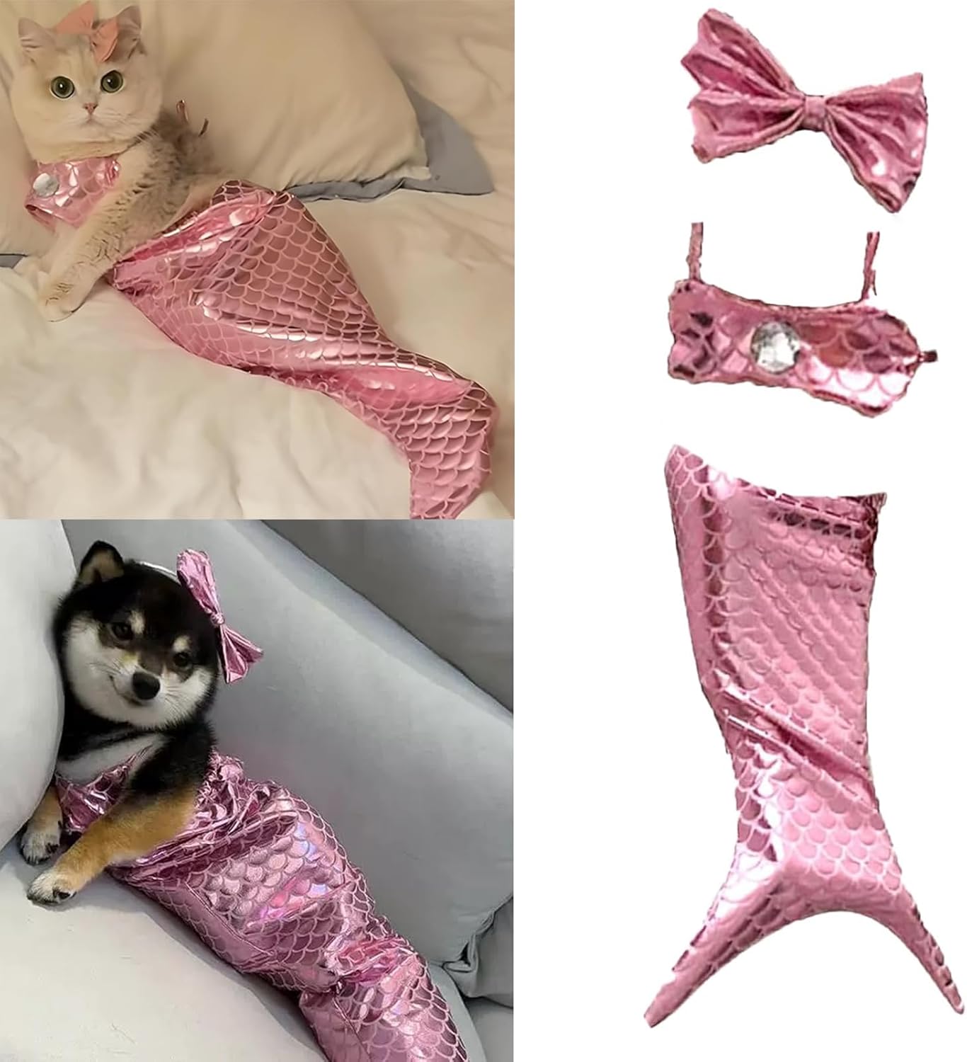 Pet Mermaid Costume Funny Fishtail Dress Outfit for Cats
