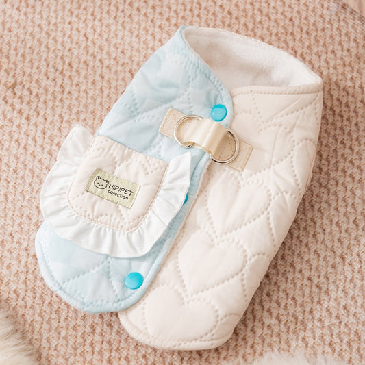For Autumn And Winter, There Are Thick And Warm Heart-shaped Checkered Pocket Towing Vests, Cotton-padded Clothes, And Two-legged Pet Dog Clothes For Cats | Purrfect Pet Kingdom
