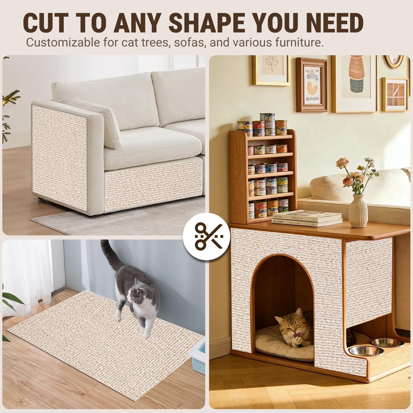 Cat Scratcher Mat DIY Sisal Sofa Couch Wall Furniture Protector - Detail Angle 5 | Majestic Pet Kingdom