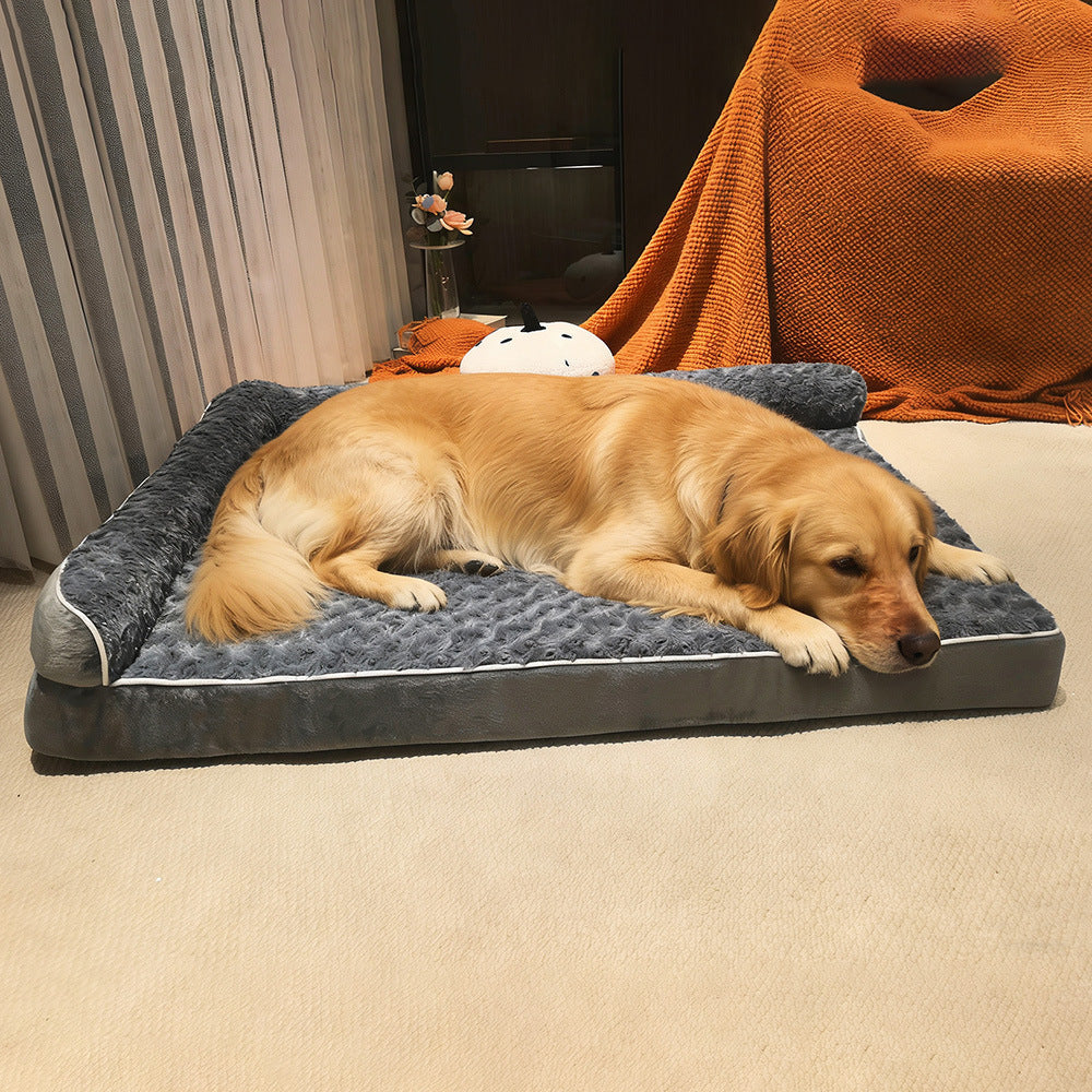 Removable And Washable L-Shaped Pet Sofa Dog Bed With Sponge Padding And Rose Velvet For Warmth - Majestic Pet Kingdom