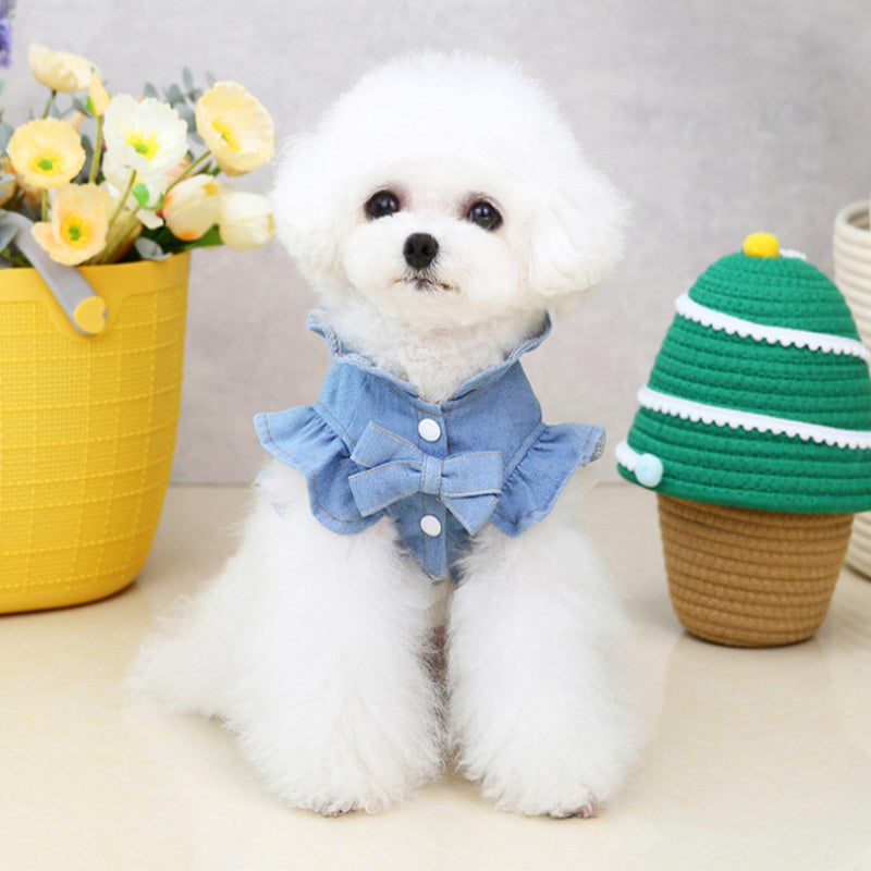 Pets Jeans Dress Apparel Dog Ruffles Vest Pet Harness Denim Dress Puppy Blue Jeans Clothes Cat Dogs Leash Hook Chest Back Dress - Purrfect Pet Kingdom™