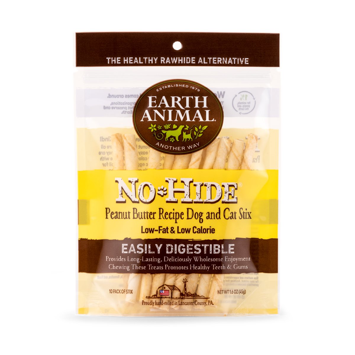 Dog Chews Earth Animal No-Hide Peanut Butter Stix Chews 10pk