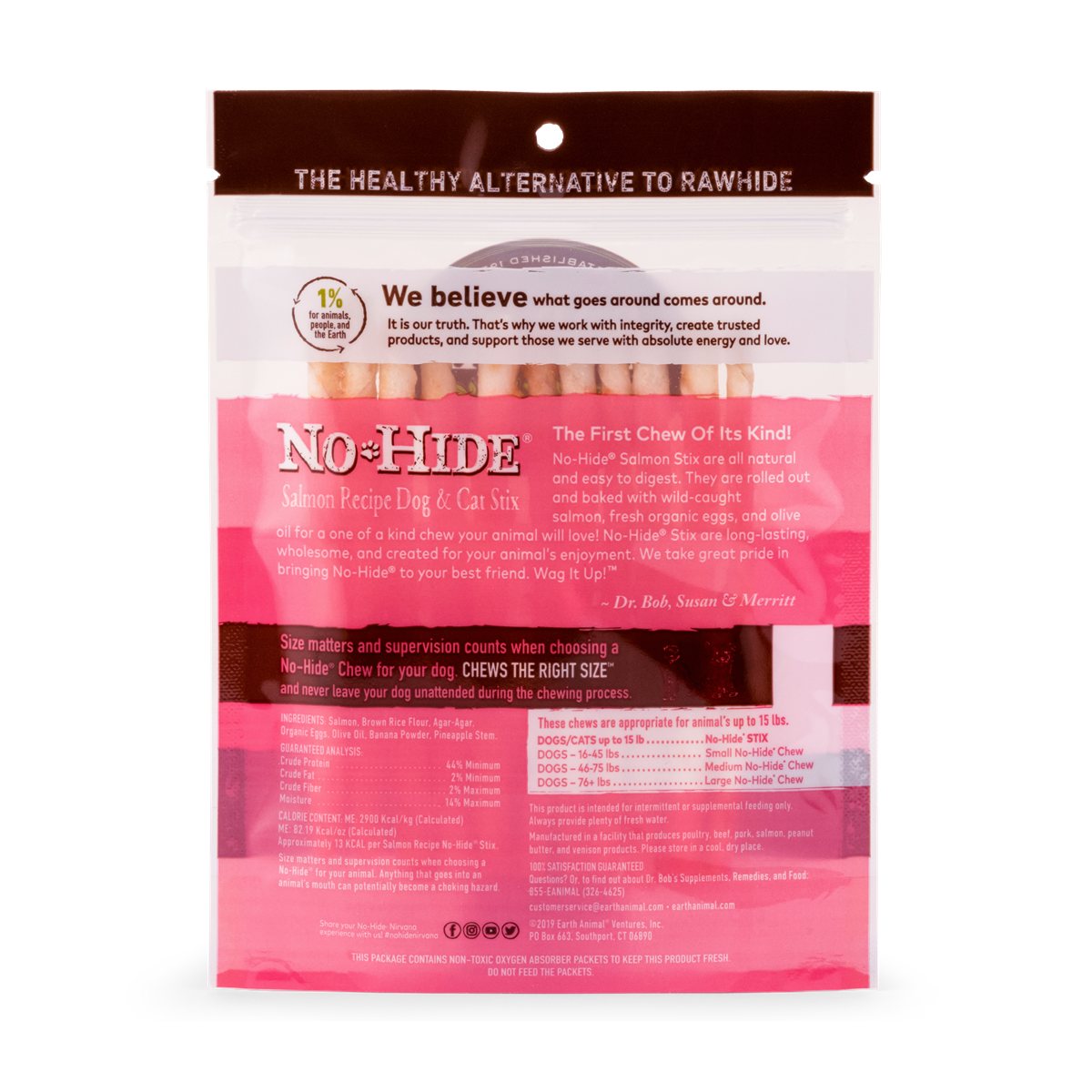 Dog Chews Earth Animal No-Hide Salmon Pet Stix Chews 10-Pack