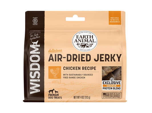 Dog Treats Earth Animal Wisdom Air-Dried Chicken Jerky 4oz - Main Feature View | Majestic Pet Kingdom