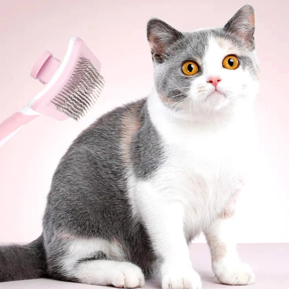 One-Click Self-Cleaning Slicker Grooming Brush