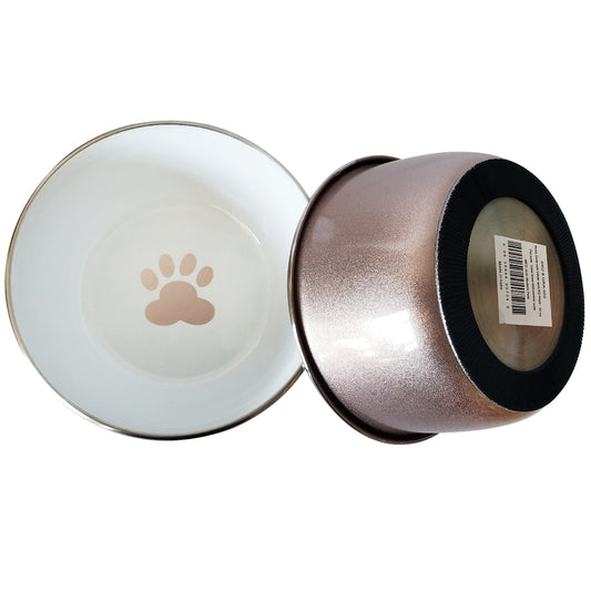 Stainless Steel Deep Dog Bowl with Paw Print in Rose Gold - Majestic Pet Kingdom