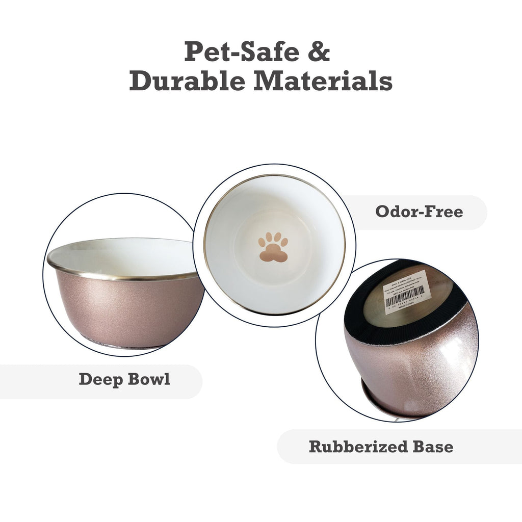 Stainless Steel Deep Dog Bowl with Paw Print in Rose Gold - Majestic Pet Kingdom