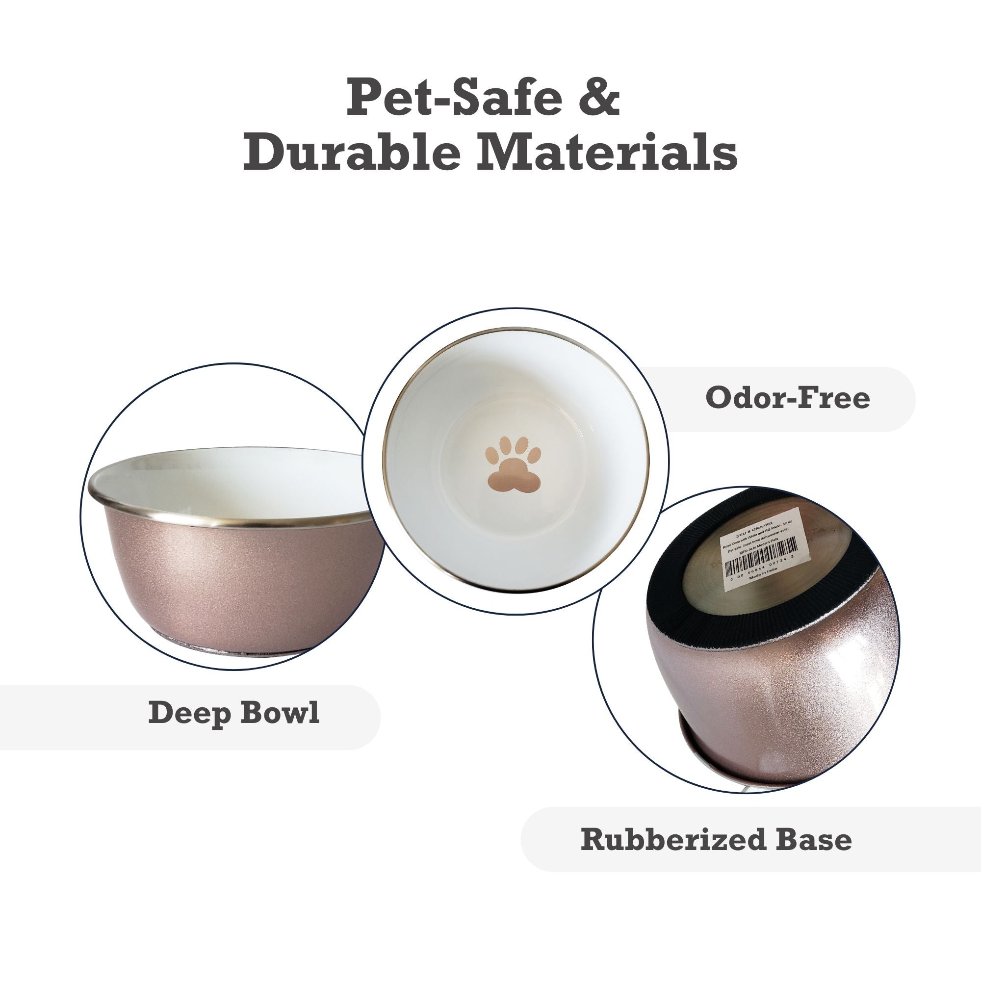 Stainless Steel Deep Dog Bowl with Paw Print in Rose Gold - Majestic Pet Kingdom