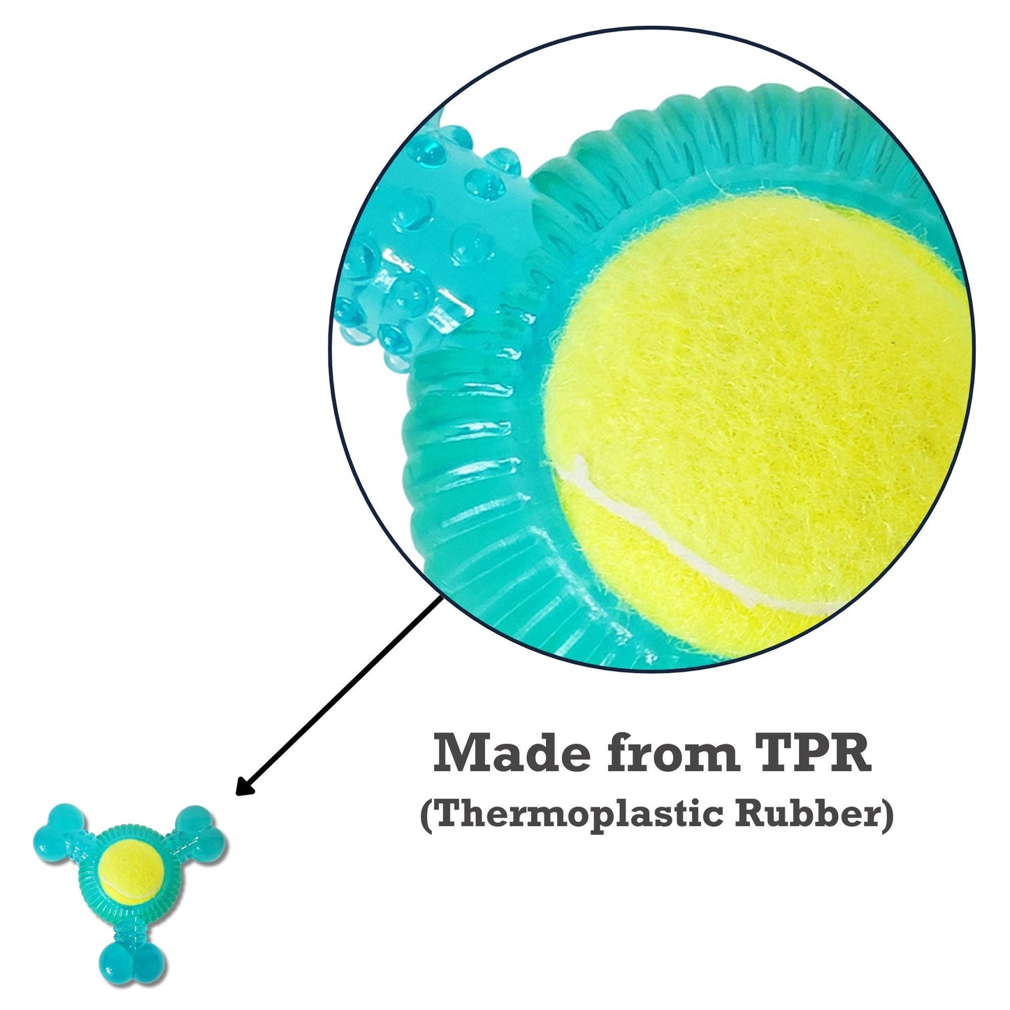 Dog Chew Toy 3-Bone TPR Frame with Squeaker Tennis Ball Play