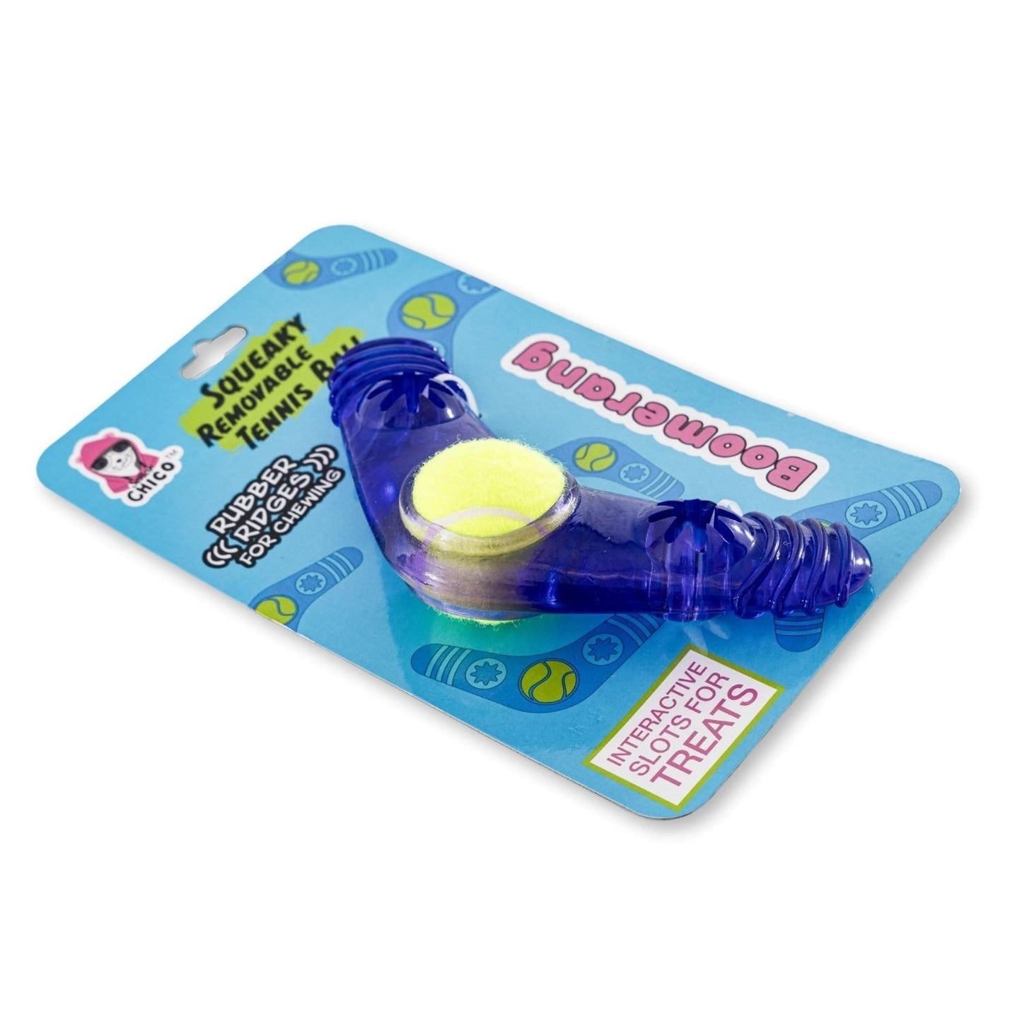 Dog Chew Toy TPR Boomerang with Squeaker Tennis Ball Core - Detail Angle 4 | Majestic Pet Kingdom