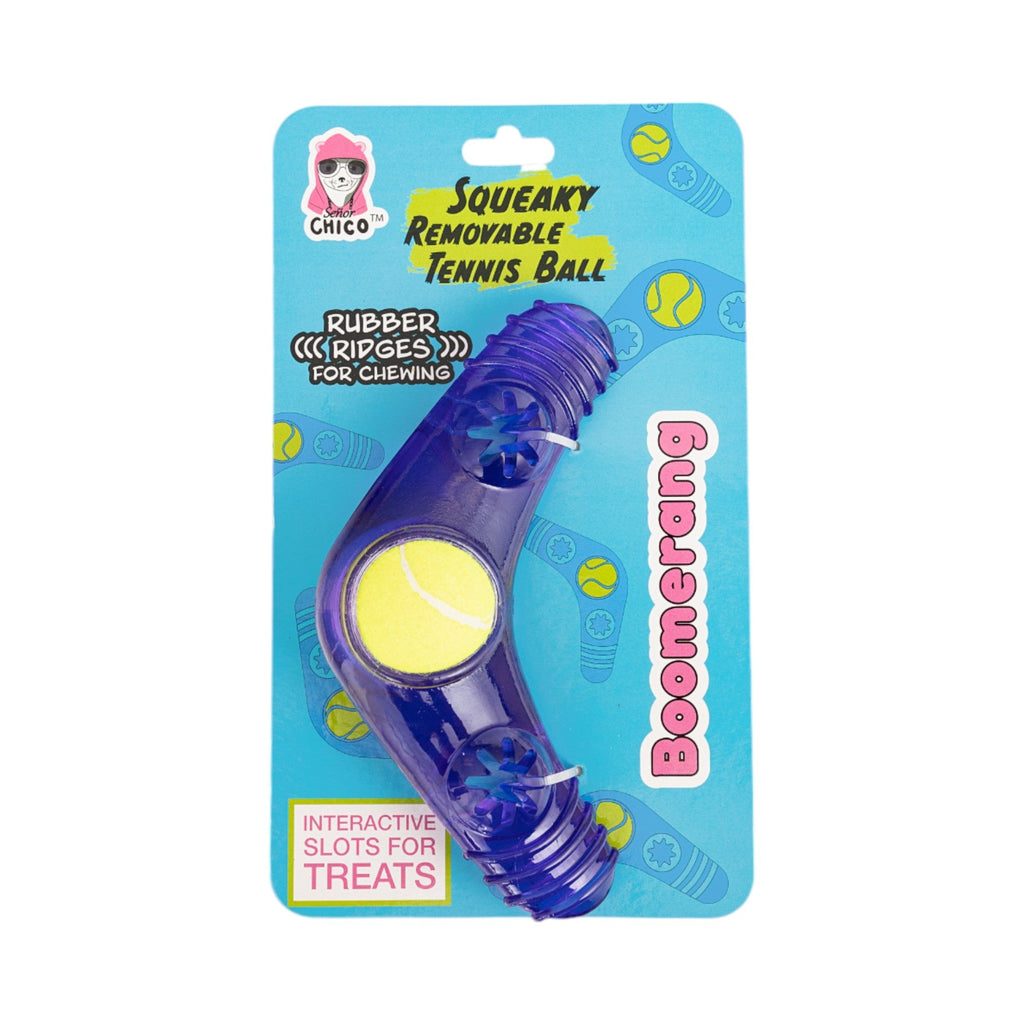 TPR Boomerang Dog Chew Toy with Squeaker Tennis Ball