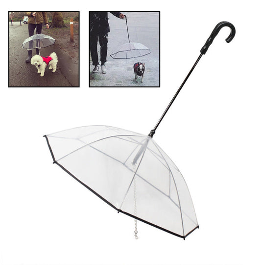 Dog Umbrella Transparent Waterproof Canopy with Leash Chain