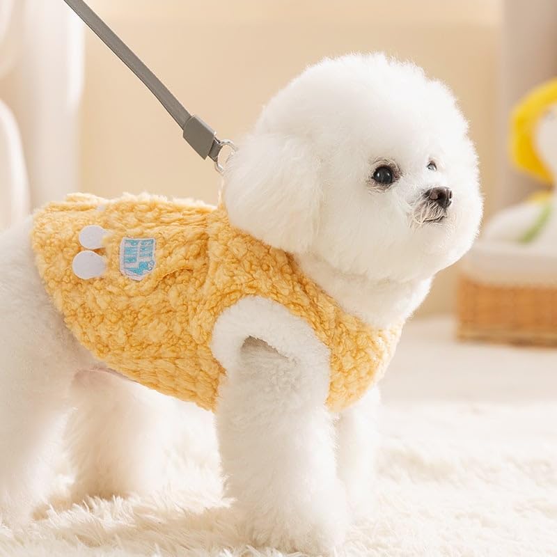Cozy Winter Plush Dog Jacket Soft Fleece Lining Adorable Patches Design Pet Coat For Small Medium Dogs With D Ring | Purrfect Pet Kingdom