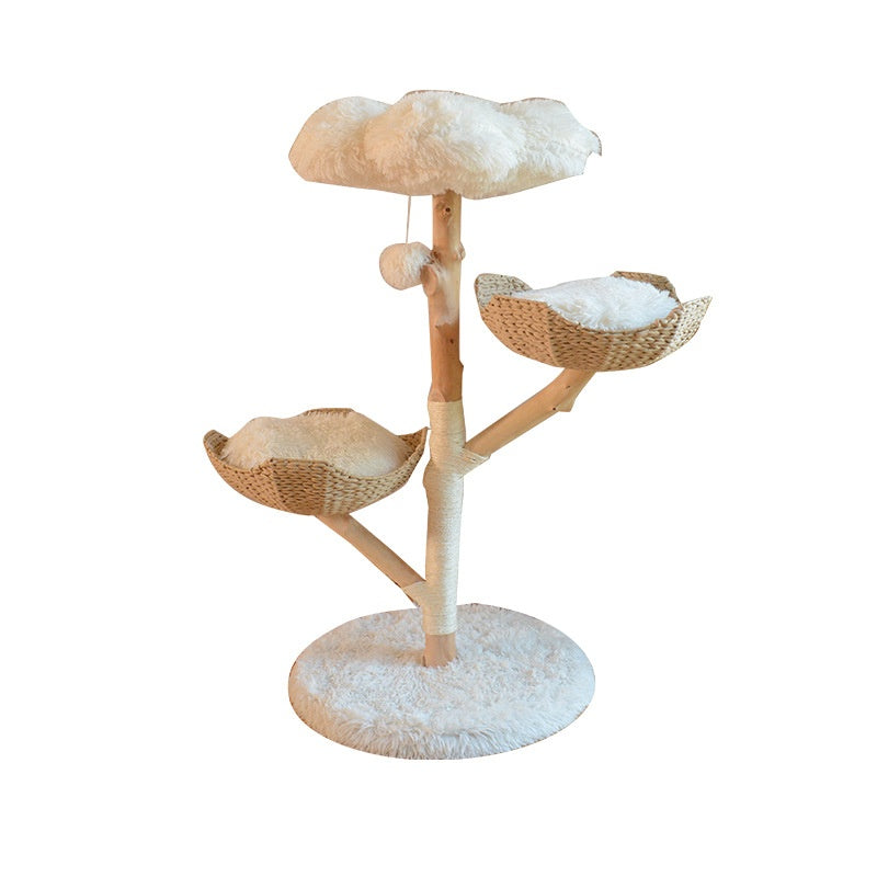 Cat Tree Fruit Tree Design Solid Wood Rattan Woven Nest Tower - Detail Angle 5 | Majestic Pet Kingdom