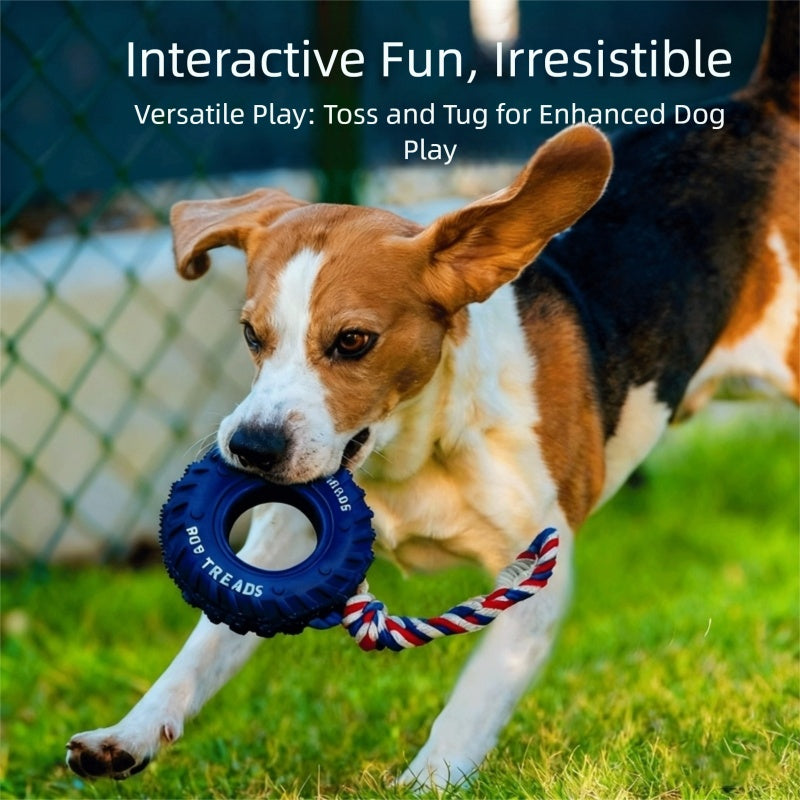 Dog Chew Toy Rubber Tire with Heavy Duty Tug of War Pull Rope - Detail Angle 4 | Majestic Pet Kingdom