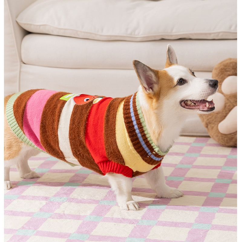 Pet Clothing, Corgi Special Rainbow Apple Striped Autumn And Winter Warm Medium-sized Dog Pullover Sweater, Dog Clothing - Majestic Pet Kingdom