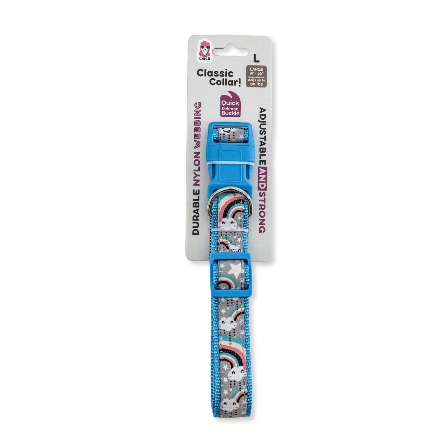 Nylon Dog Collar with Embroidered Rainbow Design