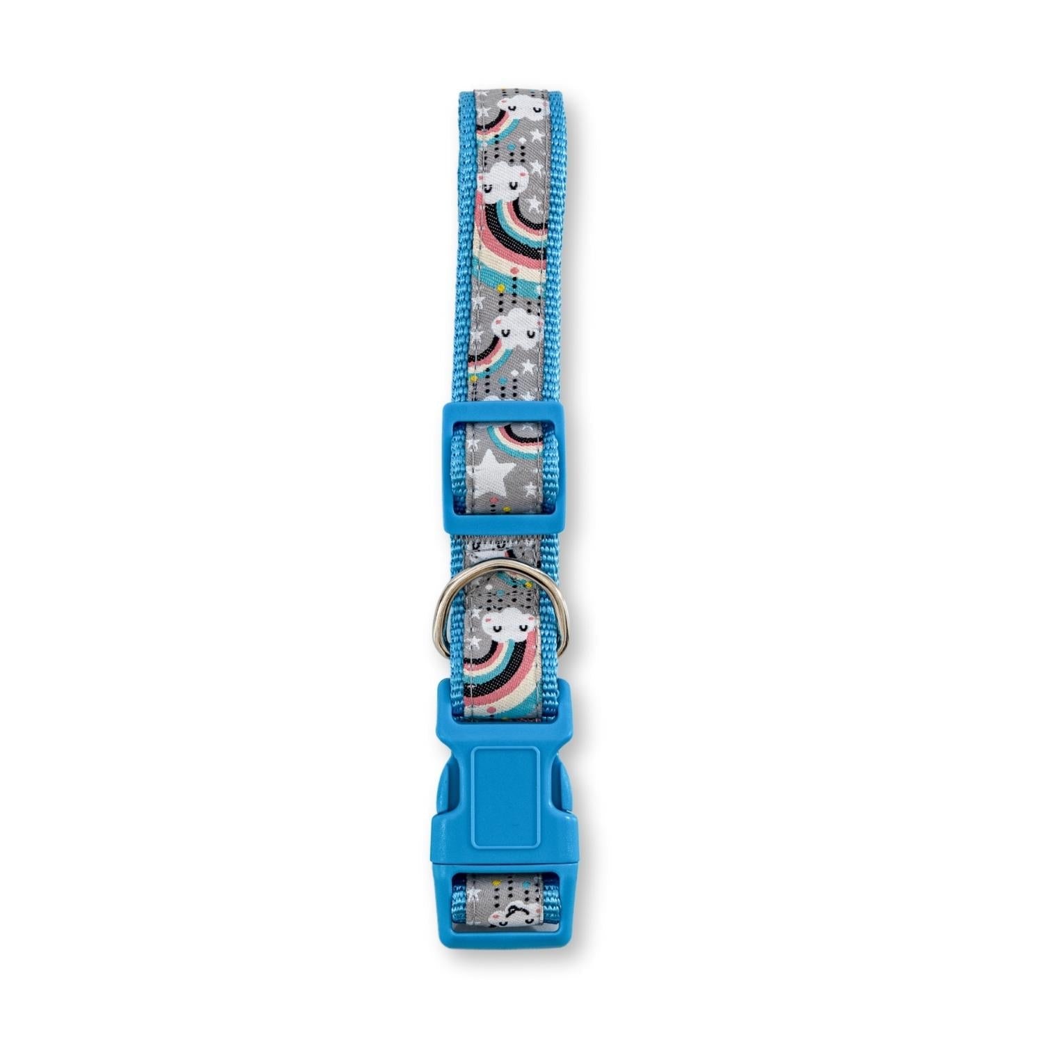 Nylon Dog Collar with Embroidered Rainbow Design