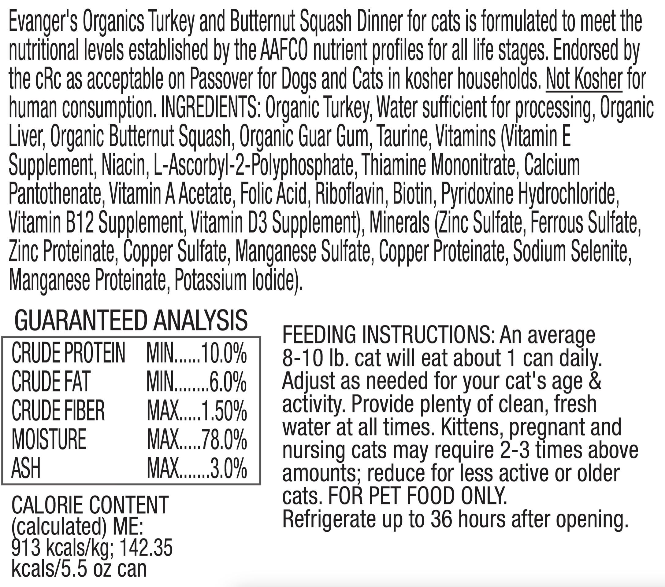Evanger's All Life Stages Organics Turkey & Butternut Squash Dinner Wet Cat Food (5.5oz) - Majestic Pet Kingdom